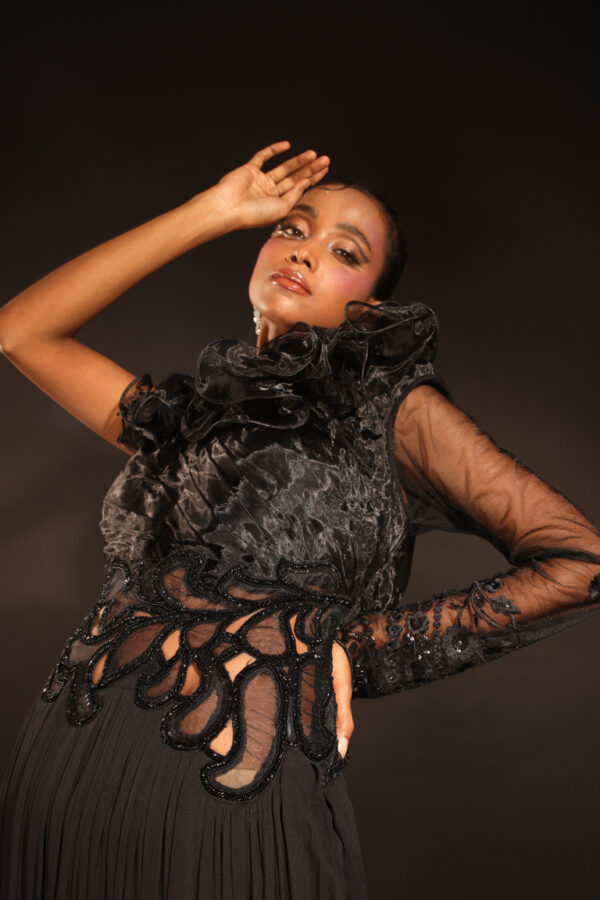 Black Waist Cut Work Gown - Image 2