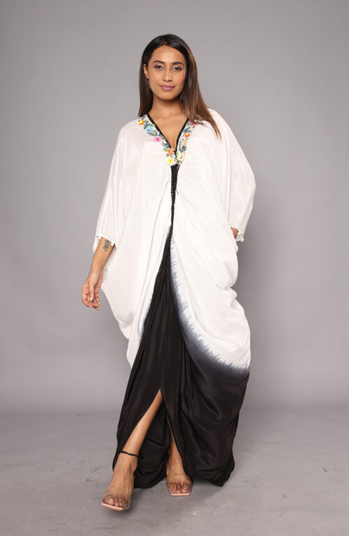 Black and White V-neck Kaftan