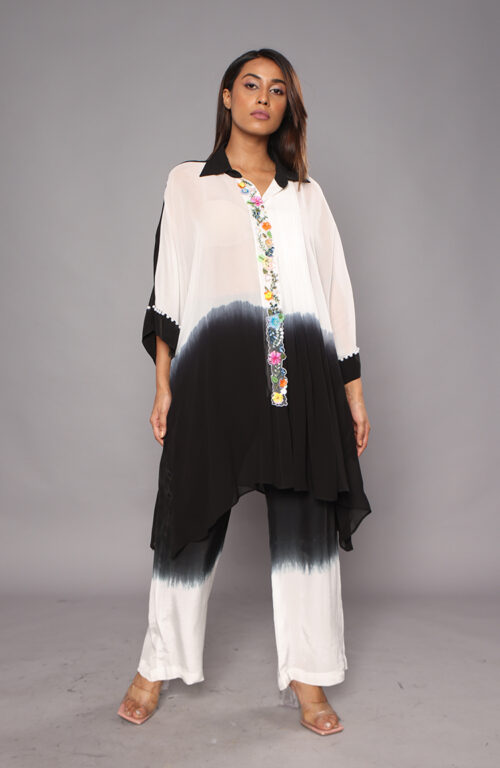 Black and white front embroidery coord set