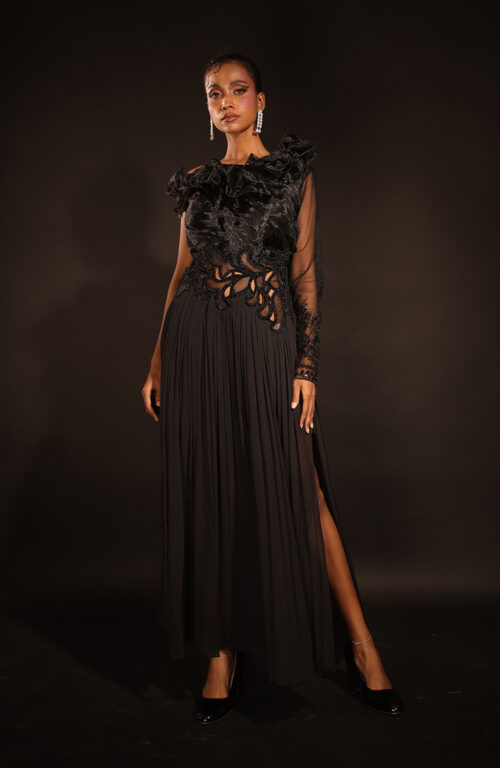 Black Waist Cut Work Gown