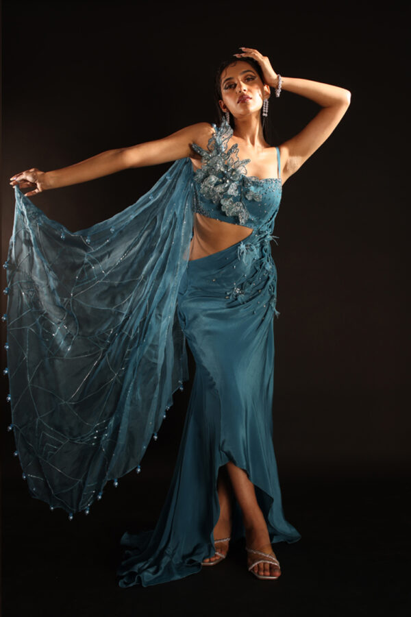 Blue Glamour Saree Gown - Image 3