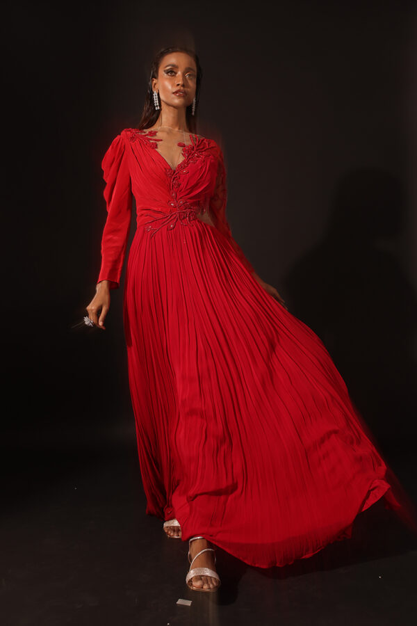 Red Sculpted Gown - Image 2