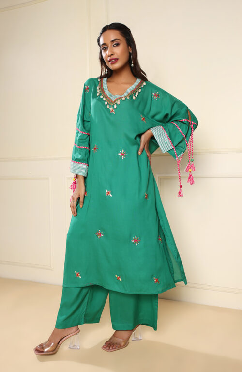 Green straight kurta