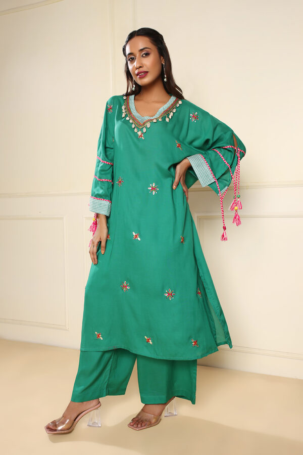 Green straight kurta