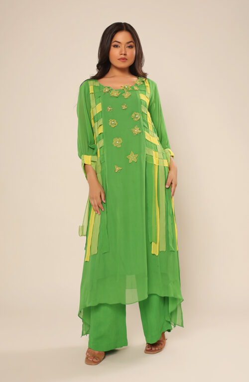 Green weaved dress