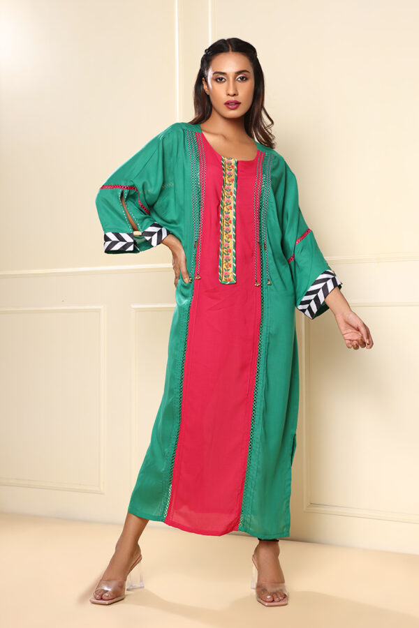 Green with pink centre panel dress - Image 2