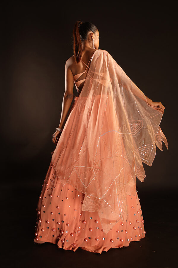 Coral Floral Lehenga - Image 3