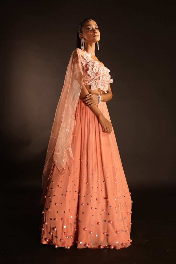 Coral Floral Lehenga - Image 2
