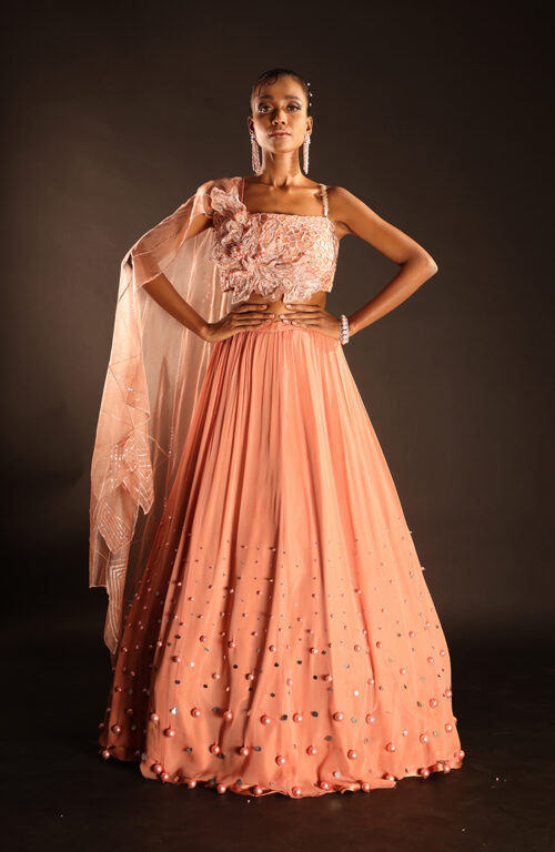 Coral Floral Lehenga