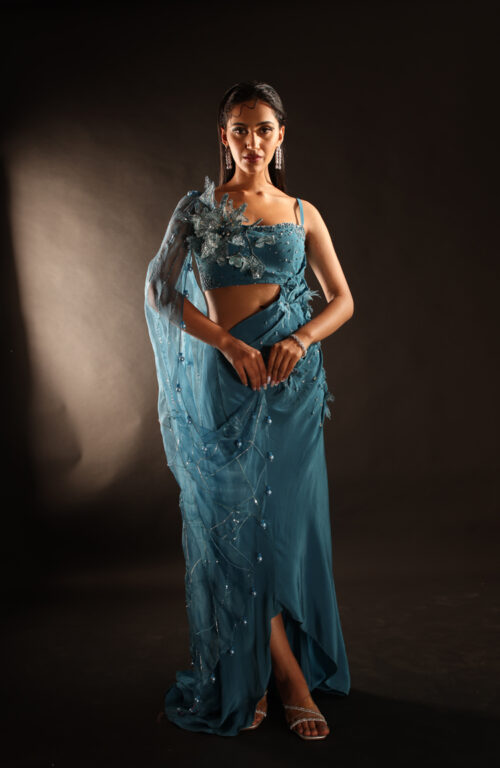 Blue Glamour Saree Gown