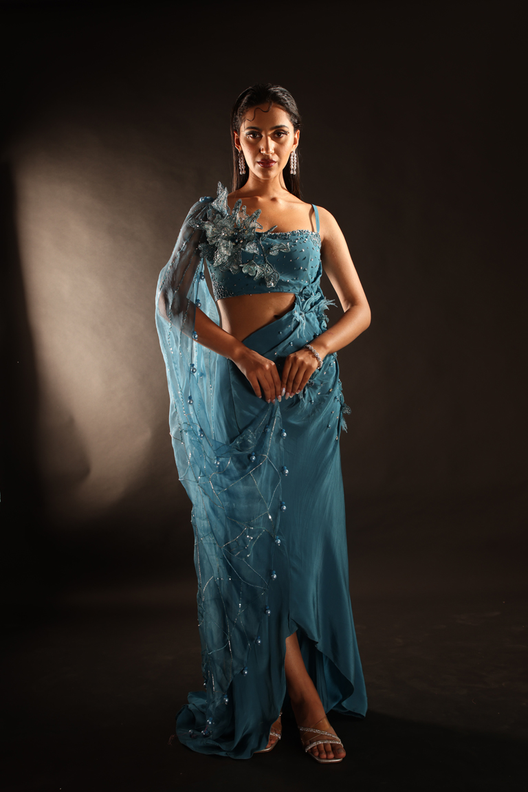 Blue Glamour Saree Gown