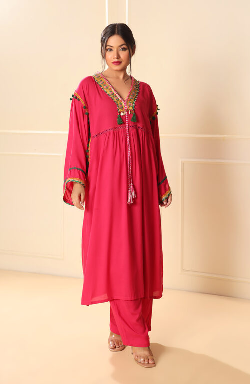 Pink V neck Dress