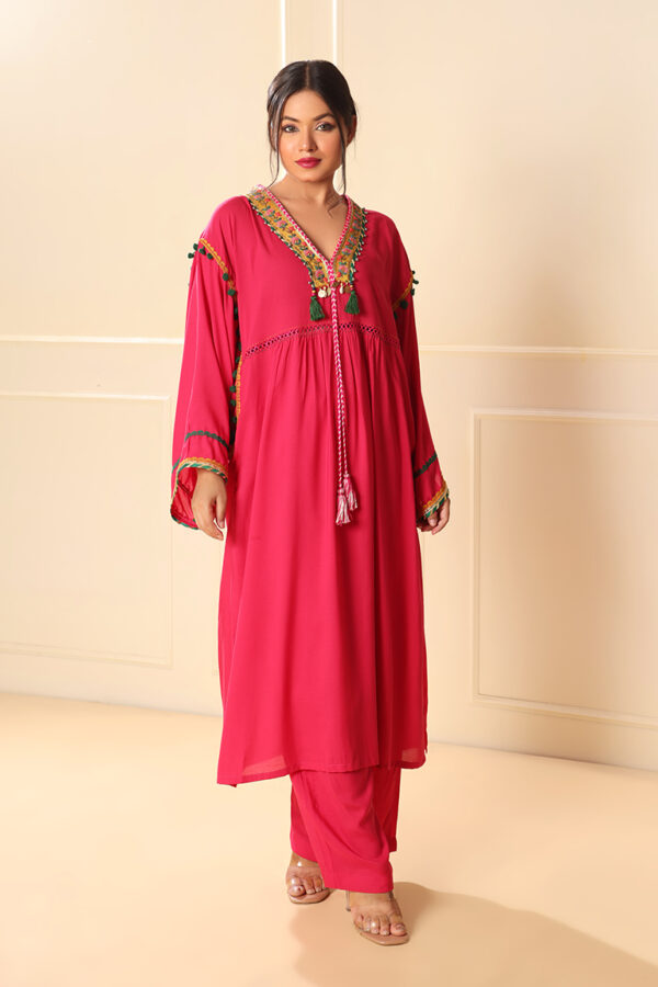 Pink V neck Dress