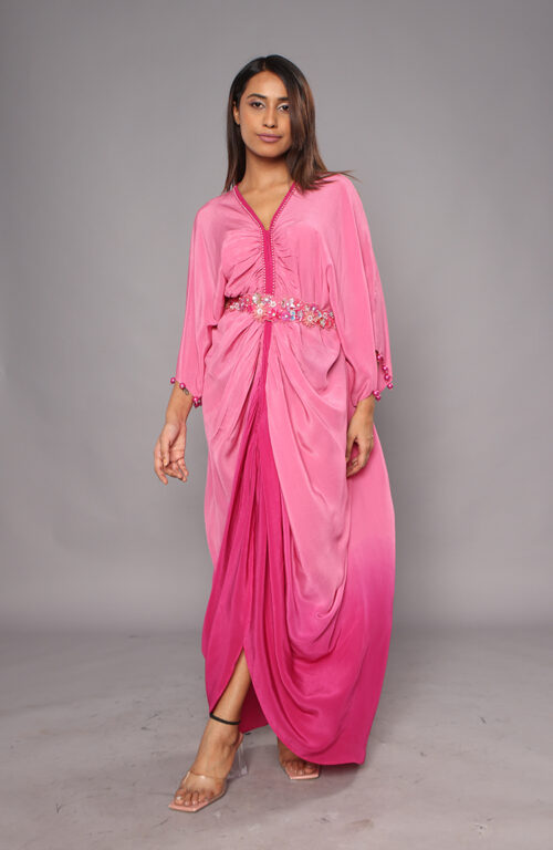 Pink kaftan with belt