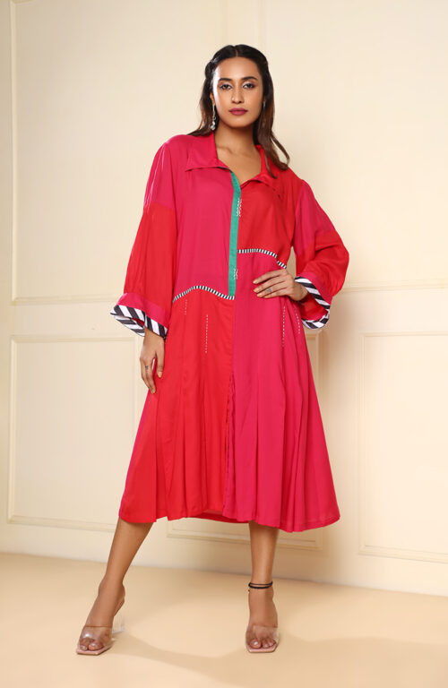 Red and pink pleated dress