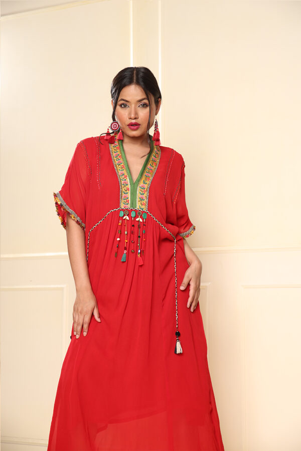Red front gather dress - Image 2
