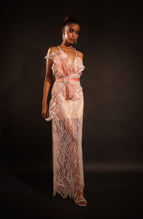 Sculpted Petal Long Dress