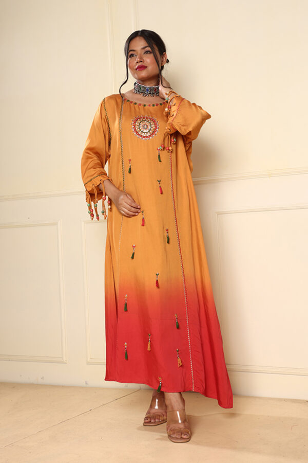 Yellow shaded centre motif dress - Image 2