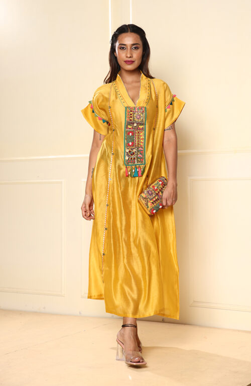 Yellow embroidered kurta