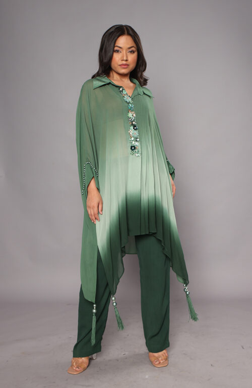 Green shaded front embroidery coord set