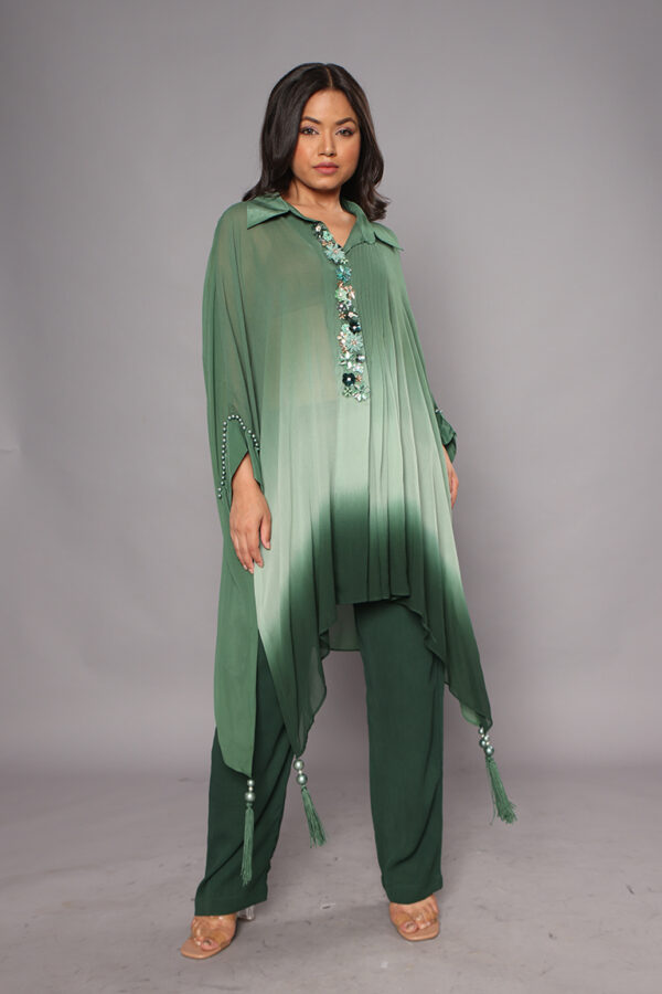 Green shaded front embroidery coord set