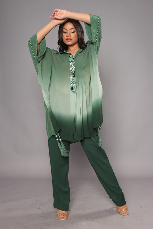 Green shaded front embroidery coord set - Image 2
