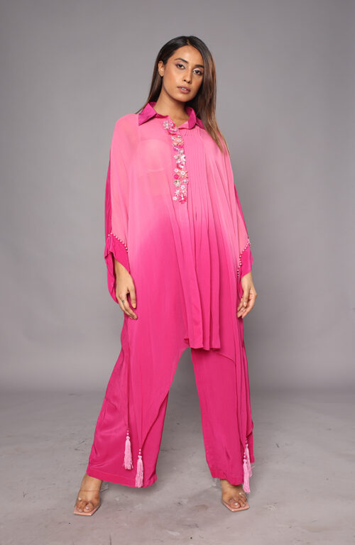 Pink shaded front embroidery coord set