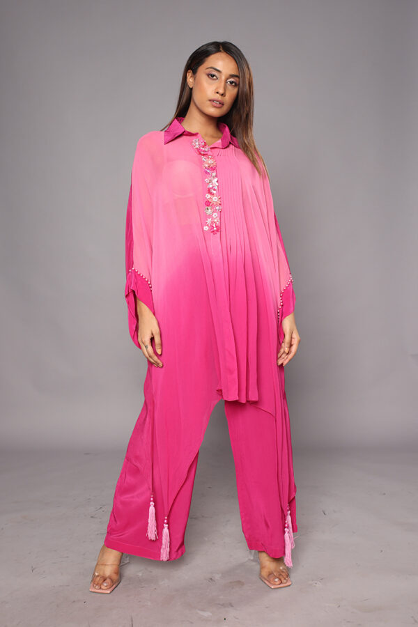 Pink shaded front embroidery coord set