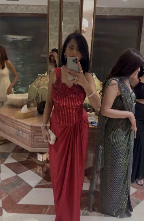 Red Drape Saree /