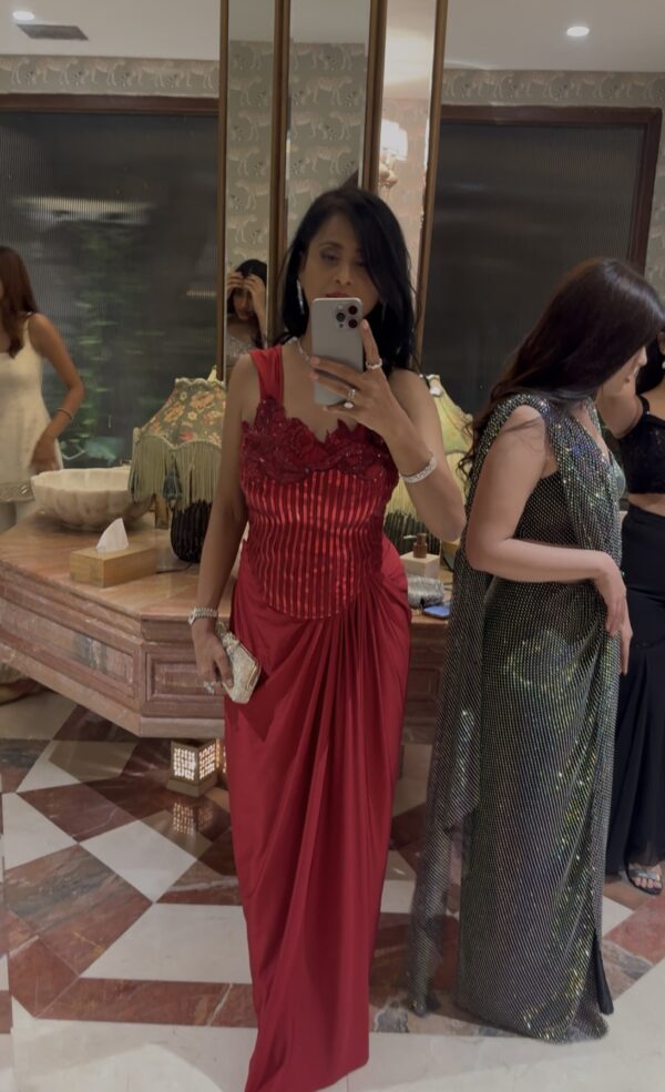 Red Drape Saree /